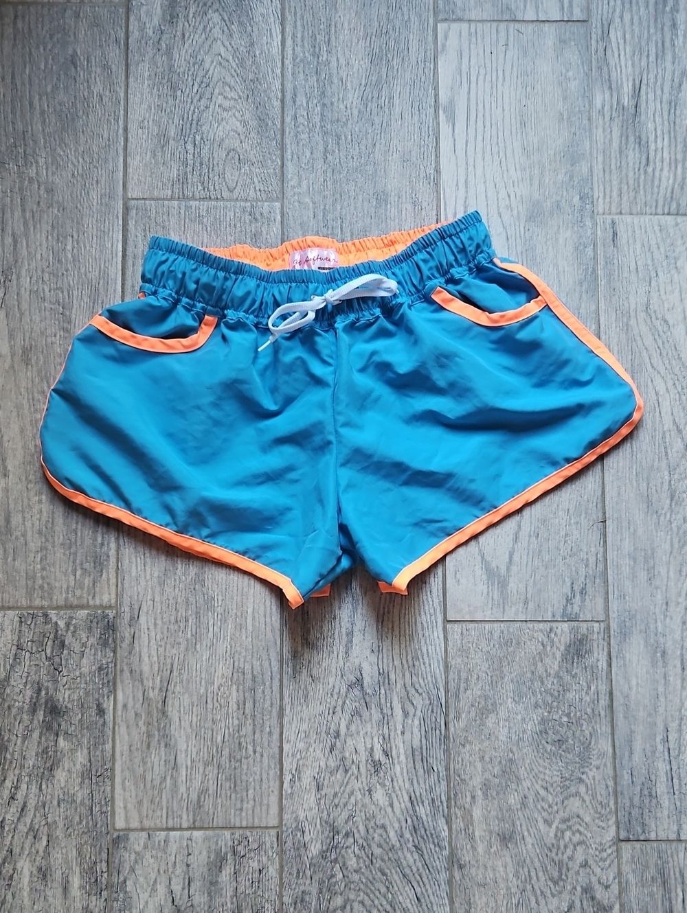 Men's Athletic Swim Shorts in Teal with Orange Trim